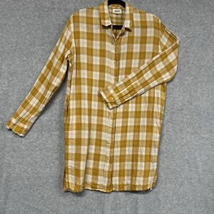Pact Organic Cotton Shirt Dress XS/S Butter Yellow Gingham Button Down Tunic